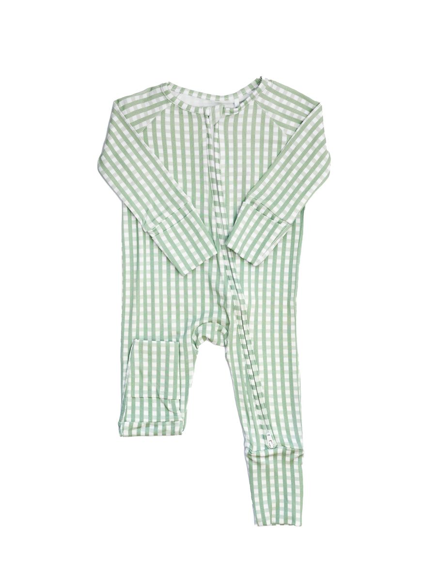Green Gingham Sleep Romper