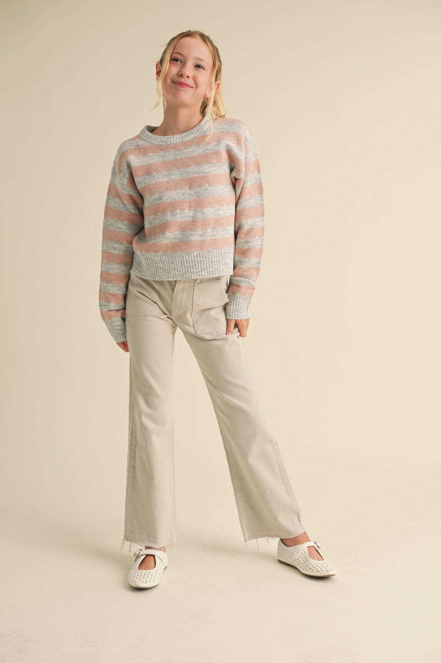 Tween Girls Striped Crew Neck Sweater