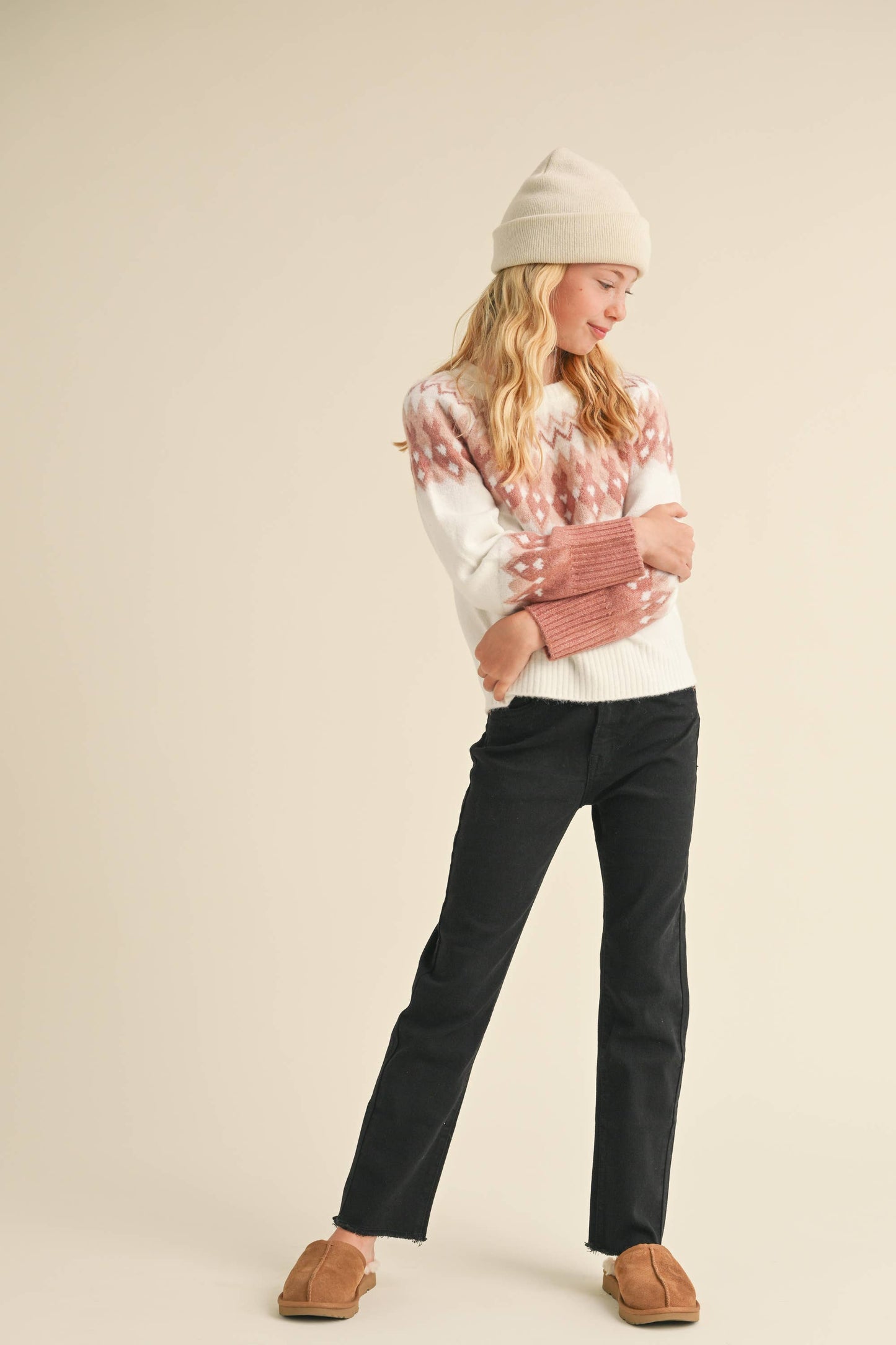 Tween Girls Pink & White Sweater