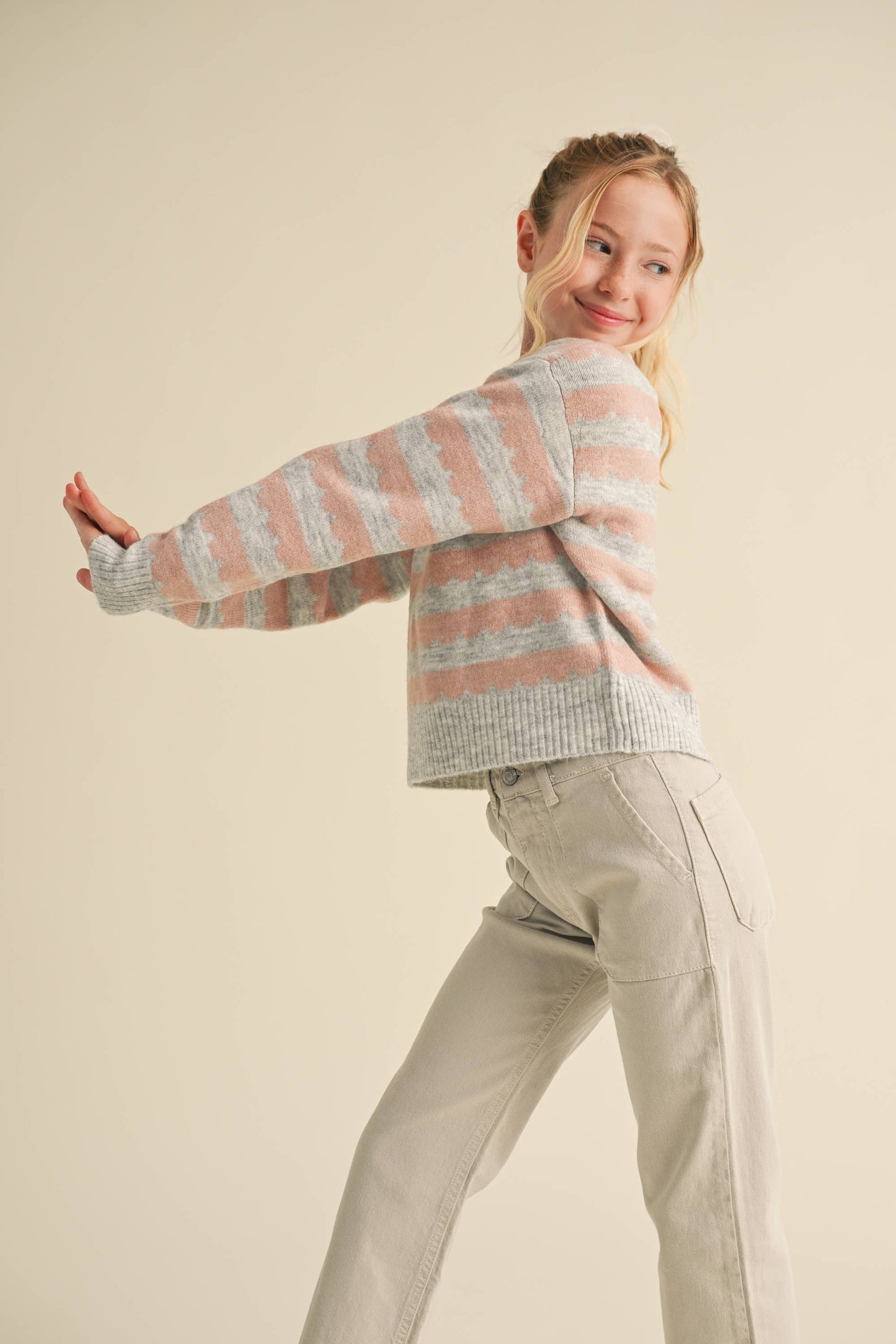 Tween Girls Striped Crew Neck Sweater