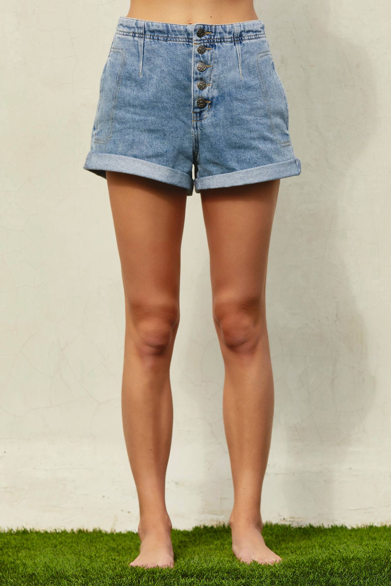 Women's Roll Up Washed Denim Shorts