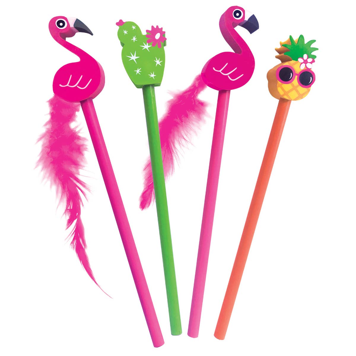 Flamingo, Cactus and Pineapple Pencils with Eraser Toppers