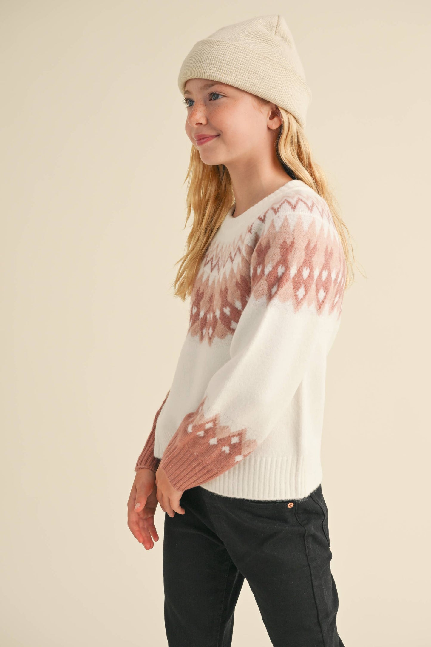 Tween Girls Pink & White Sweater