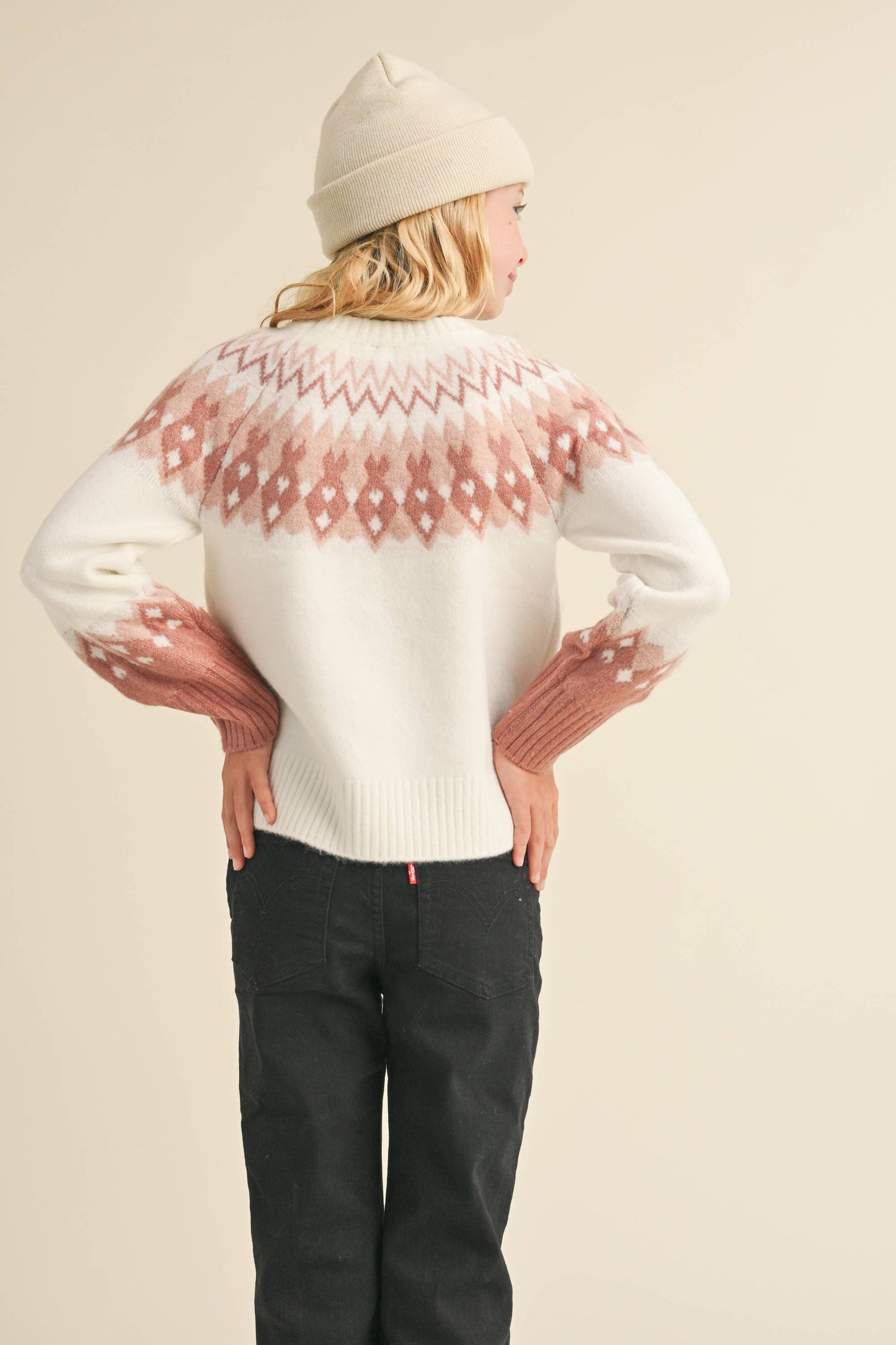 Tween Girls Pink & White Sweater