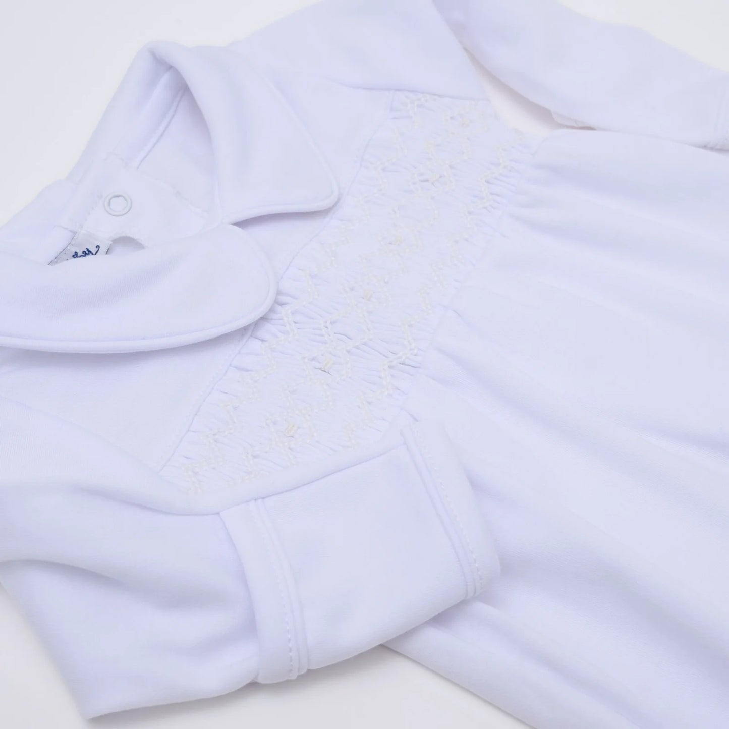 Hazel & Hudson White Smocked Collared Footie