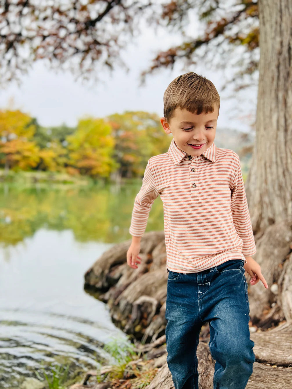 Orange & White Stripe Polo