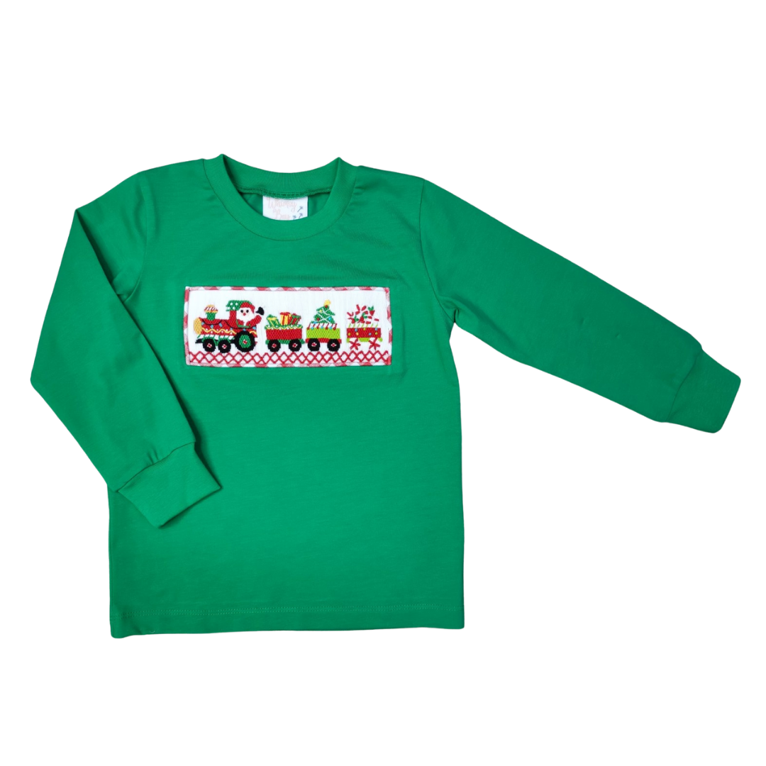 Santa's Train Smocked Long Sleeve Shirt