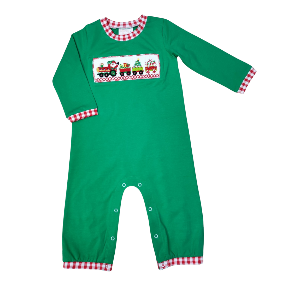 Santa's Train Smocked Romper