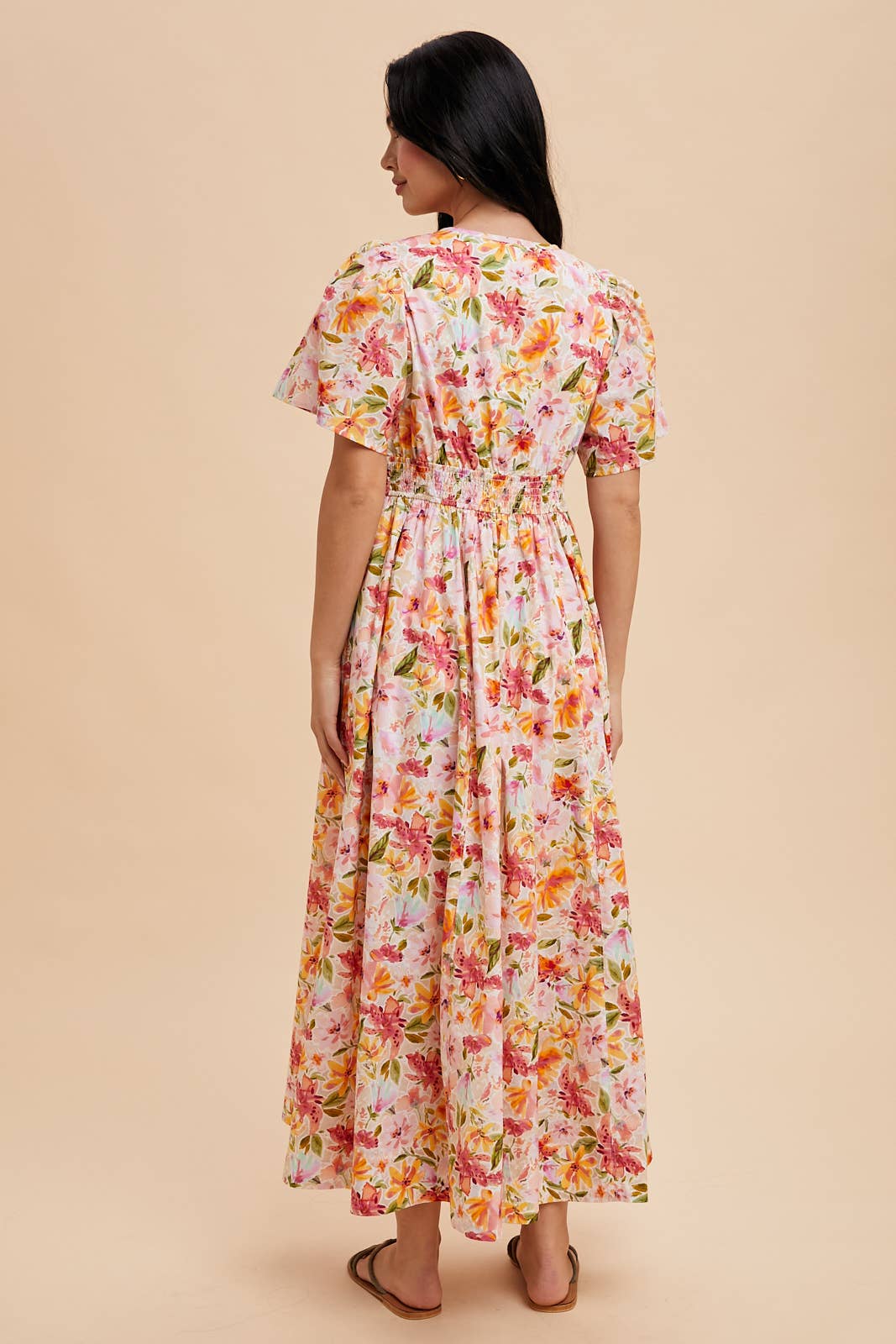 Floral Flutter Sleeve Maxi Dress