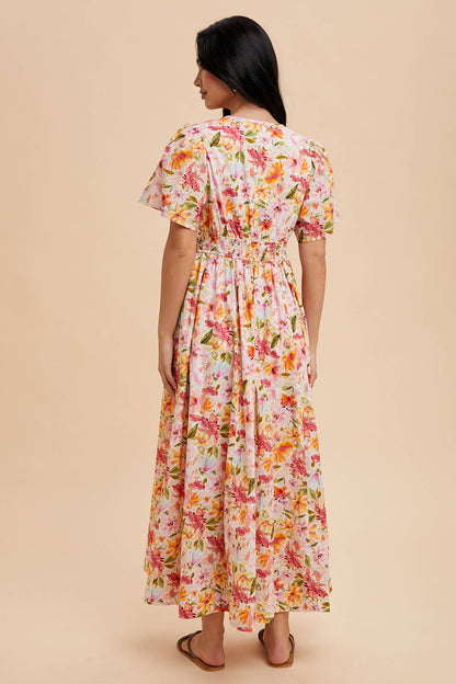Floral Flutter Sleeve Maxi Dress