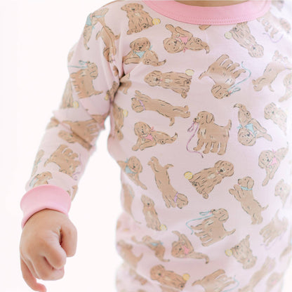 Golden Pup Pink Long Pajamas