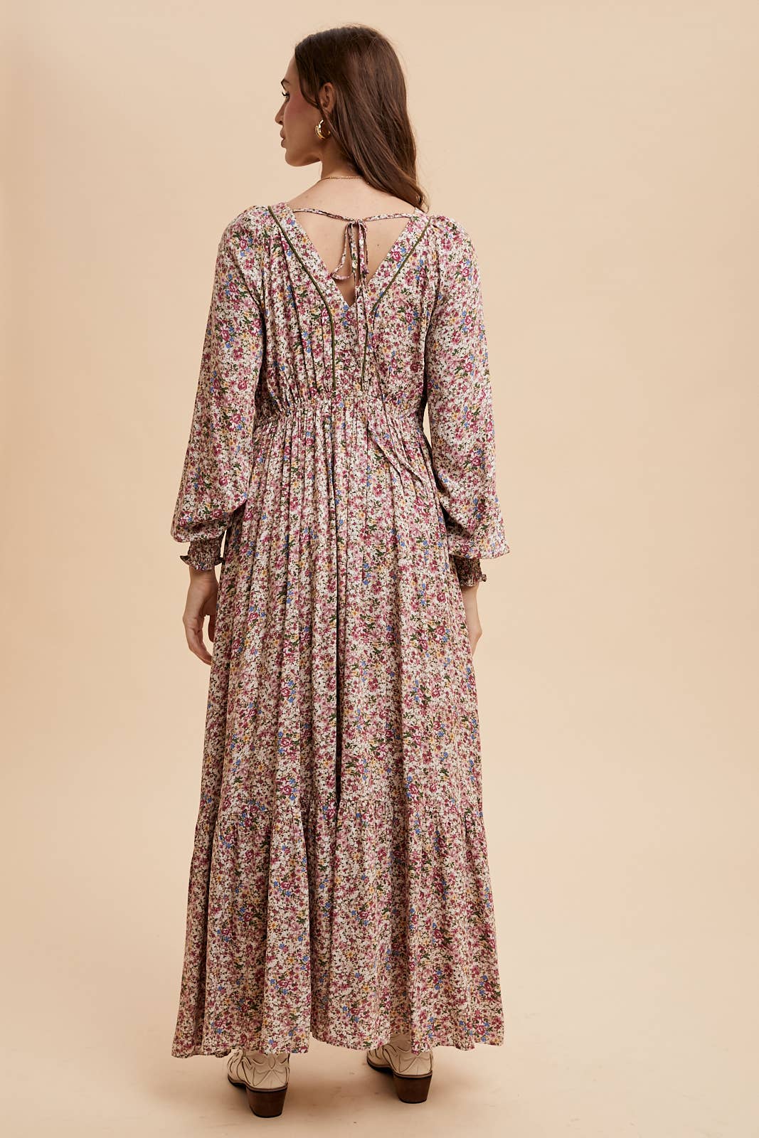 Vintage Cream Floral Maxi Dress