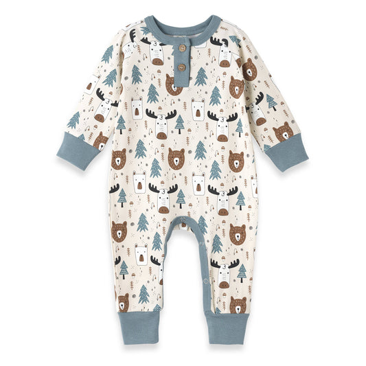 Baby Boy's Woodland Pals Bamboo Henley Romper