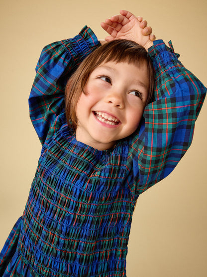 Blue Plaid Smocked Dress
