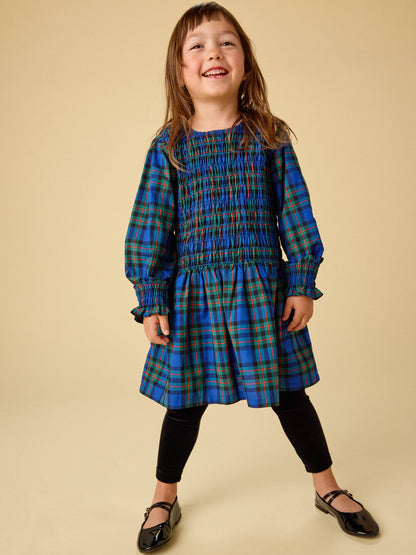 Blue Plaid Smocked Dress