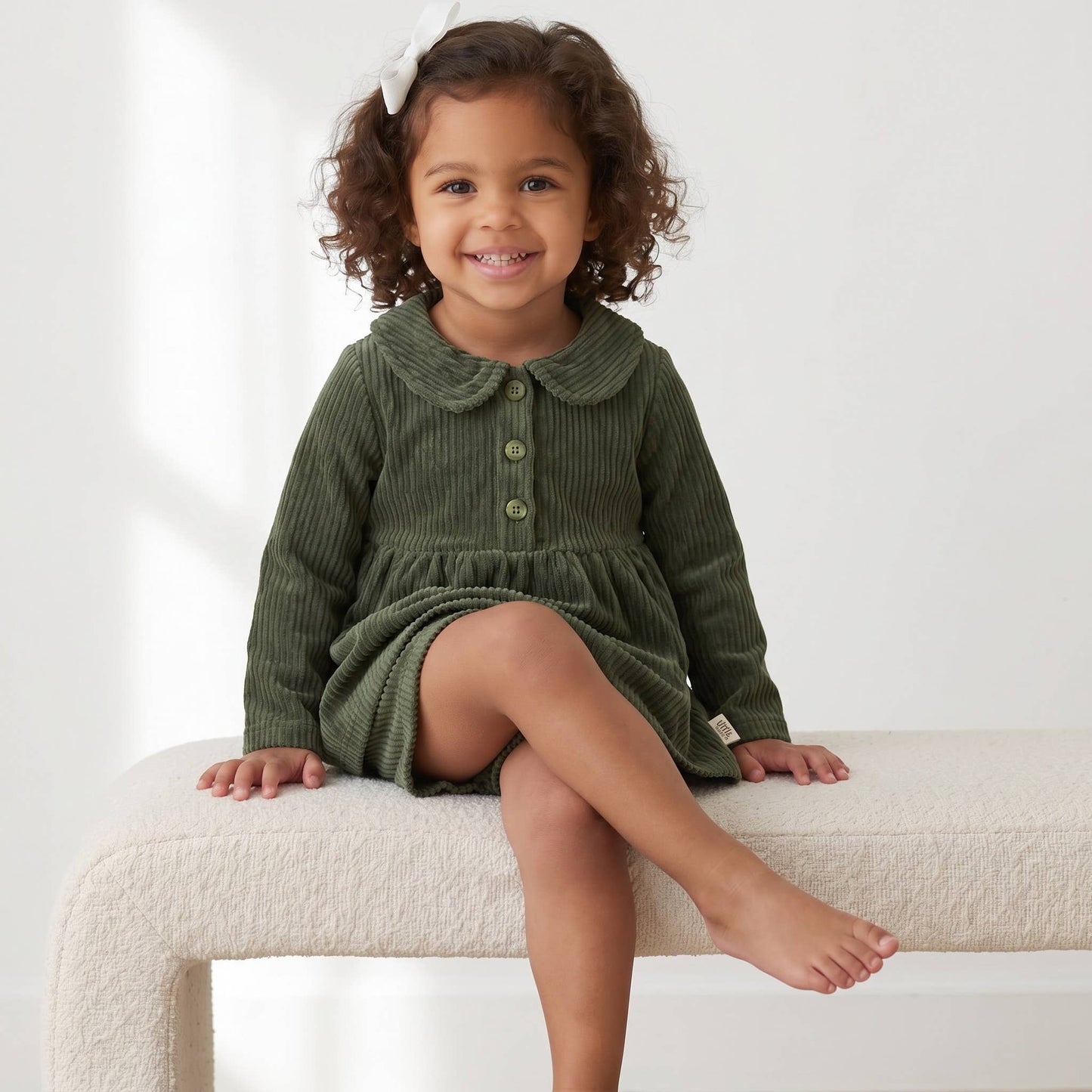 Autumn Evergreen Corduroy Long Sleeve Dress