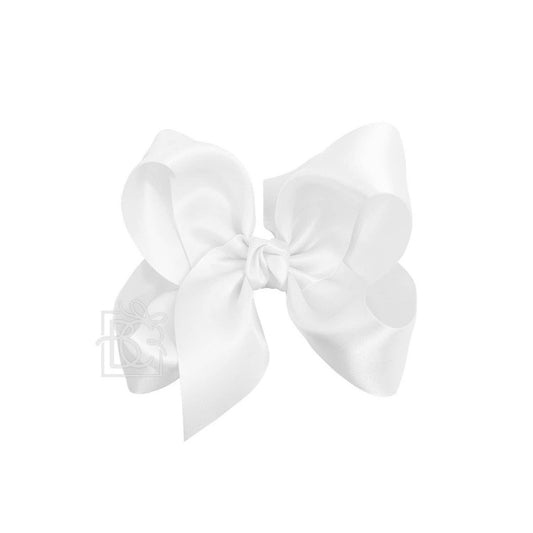 SATIN BOW ON CLIP: WHITE / 5.5" Huge - 2.25" Ribbon on Alligator Clip