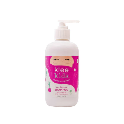 Klee Kids shampoo bottle with pink label on a white background