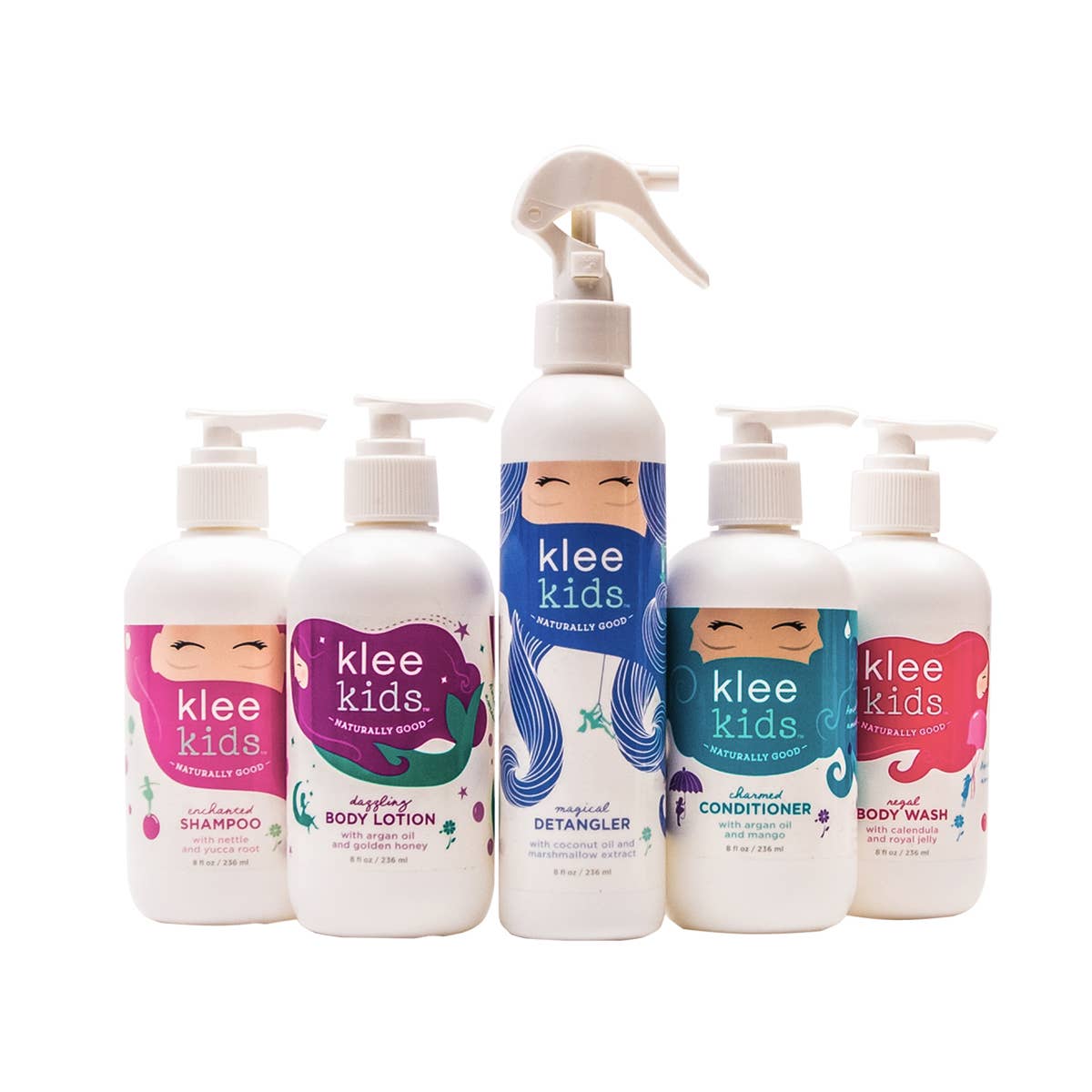 Set of Klee Kids skincare products on a white background