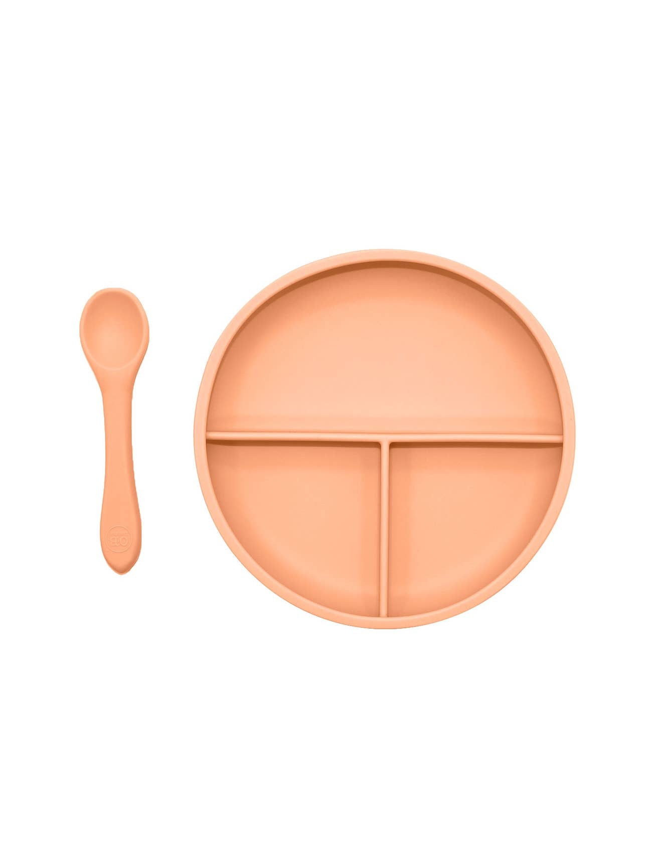 Suction Divider Plate & Spoon Set: Peach