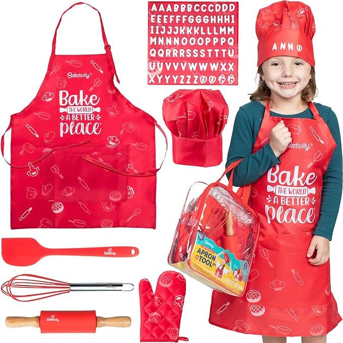 Baketivity Kids Chef Hat & Apron Customizable Set