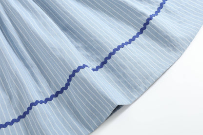 Blue Pinstripe Mallard Duck Smocked Bishop Dress