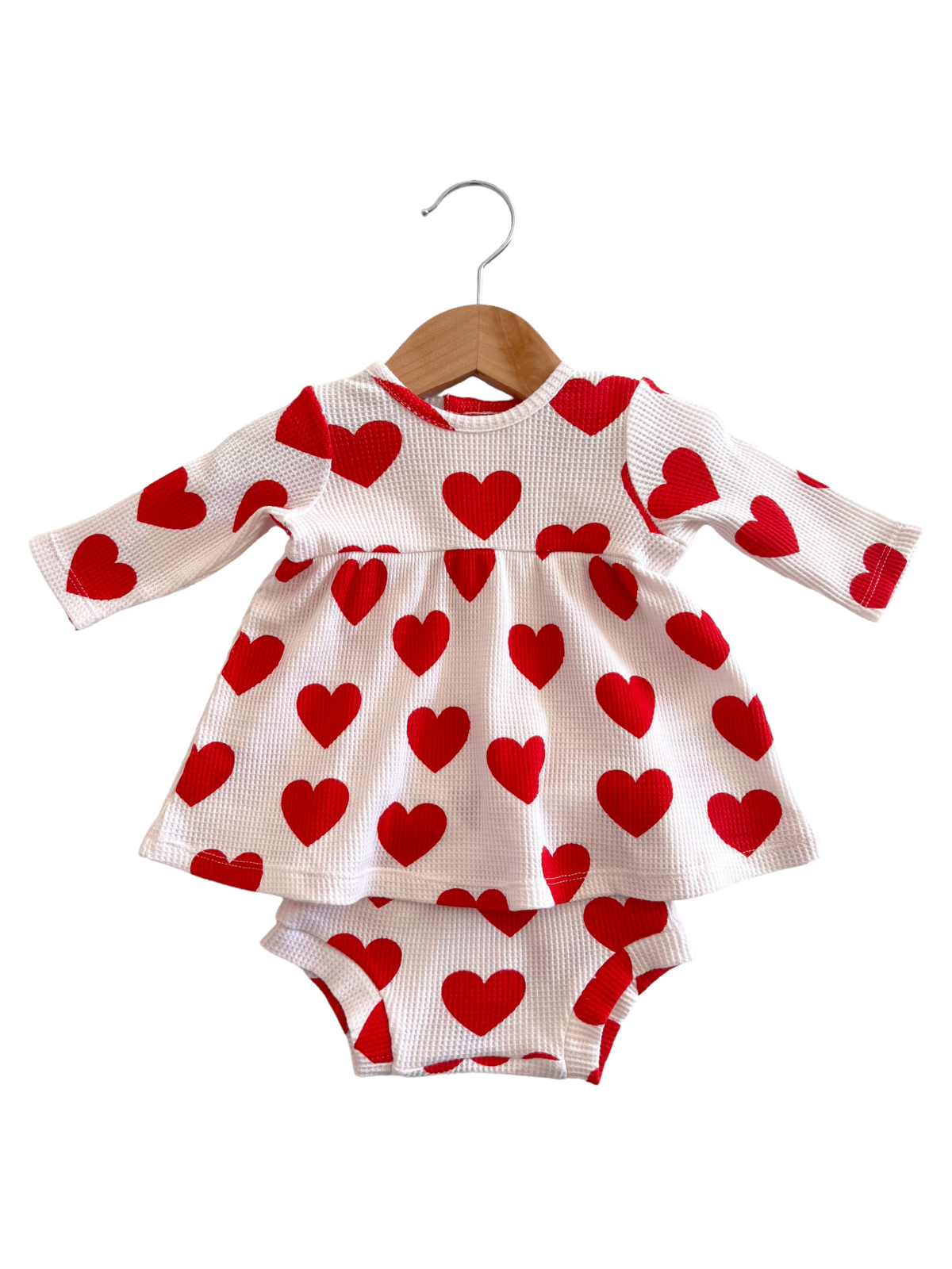 Organic Red Heart Waffle Simple Dress & Bloomer