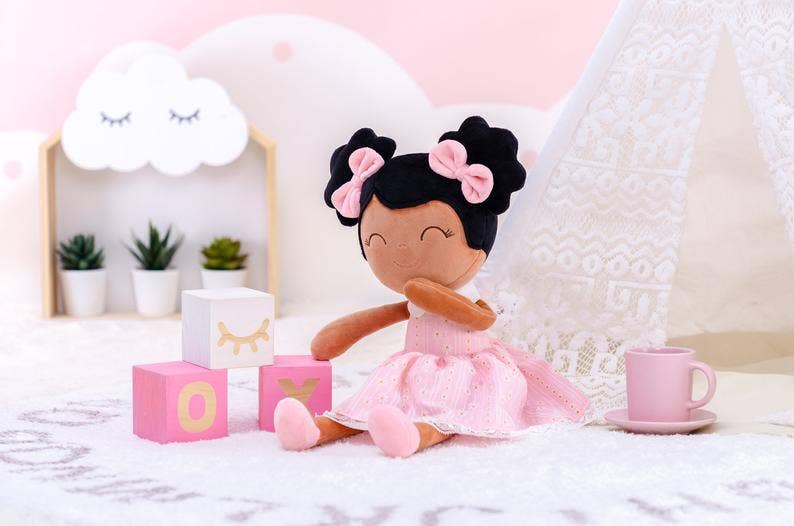 African American Plush Doll - Pink Dress