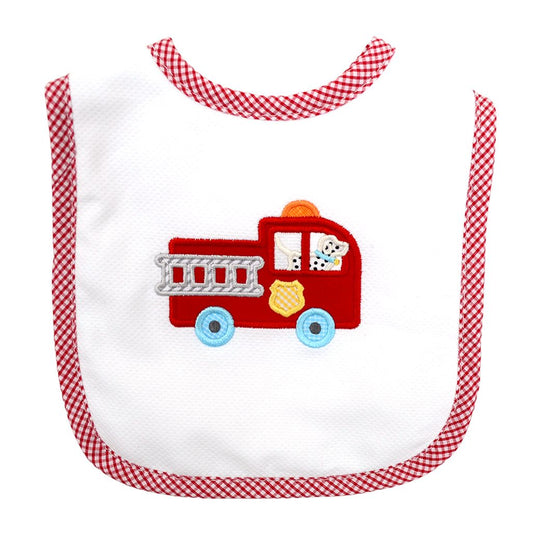 Firetruck Appliqued Feeding Bib