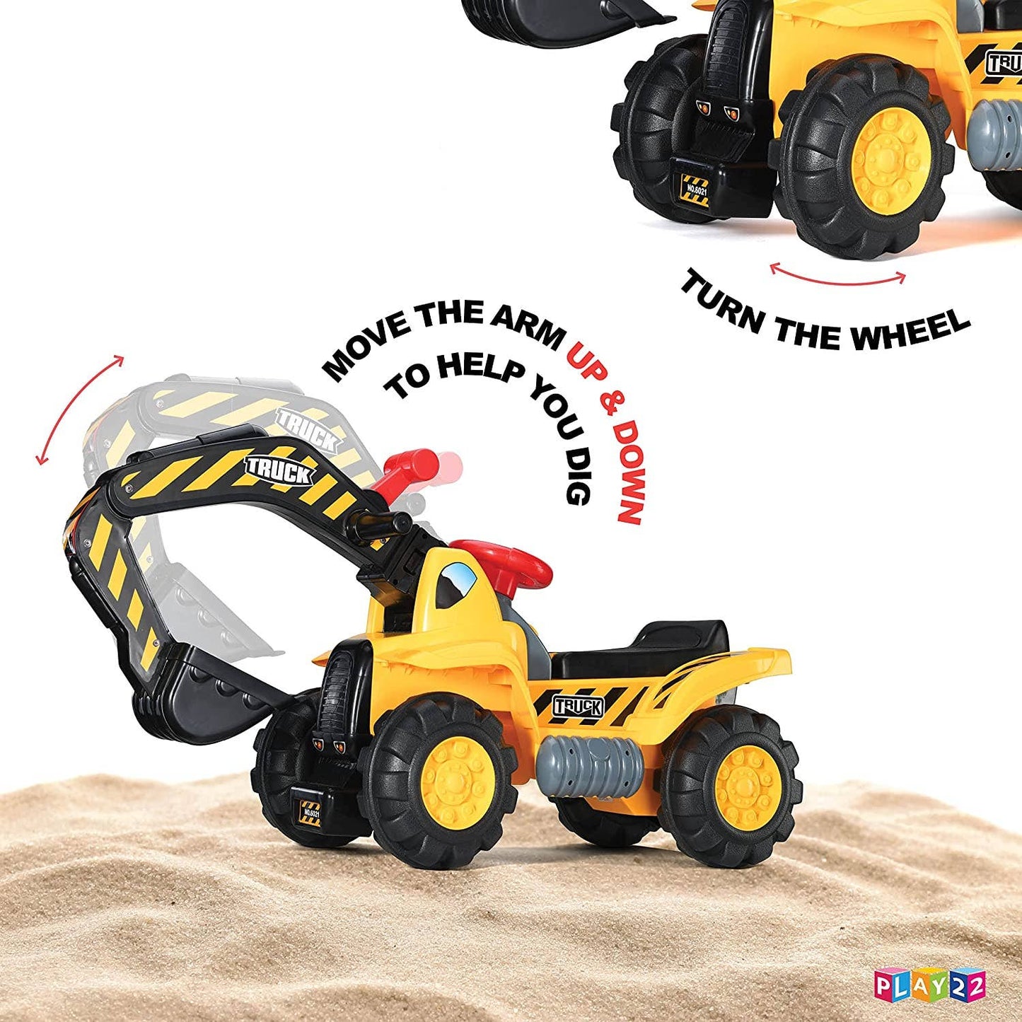 Play22 Ride-On Toy Tractor Excavator for Kids with Helmet