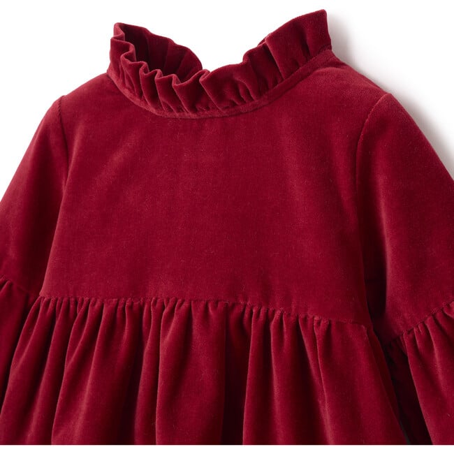 Red Velveteen Ruffle Collar Dress