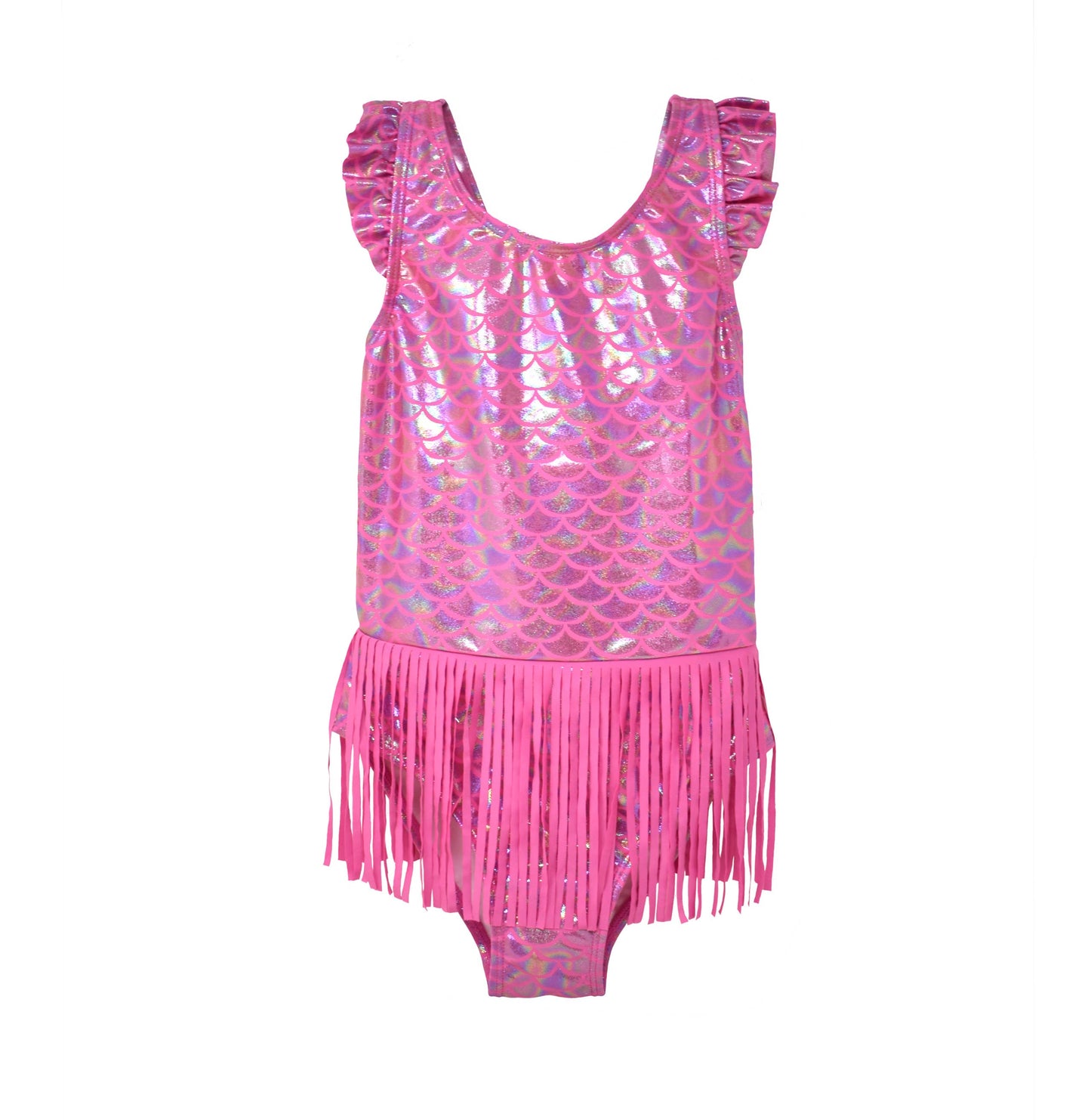 Shiny Pink Scales Fringe Swimsuit