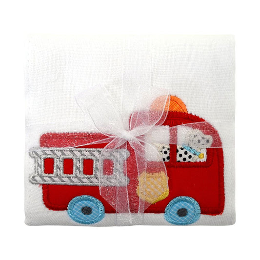 Firetruck Appliqued Burp Rag