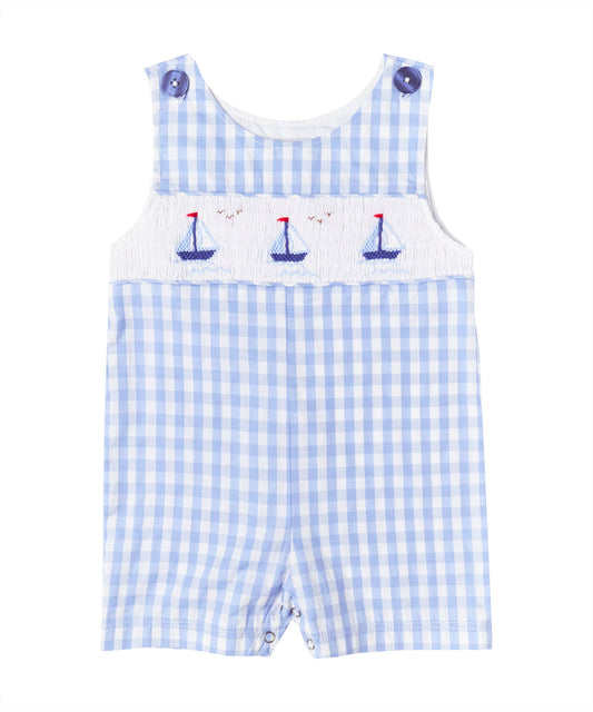 Blue Sailboat Smocked Jon Jon