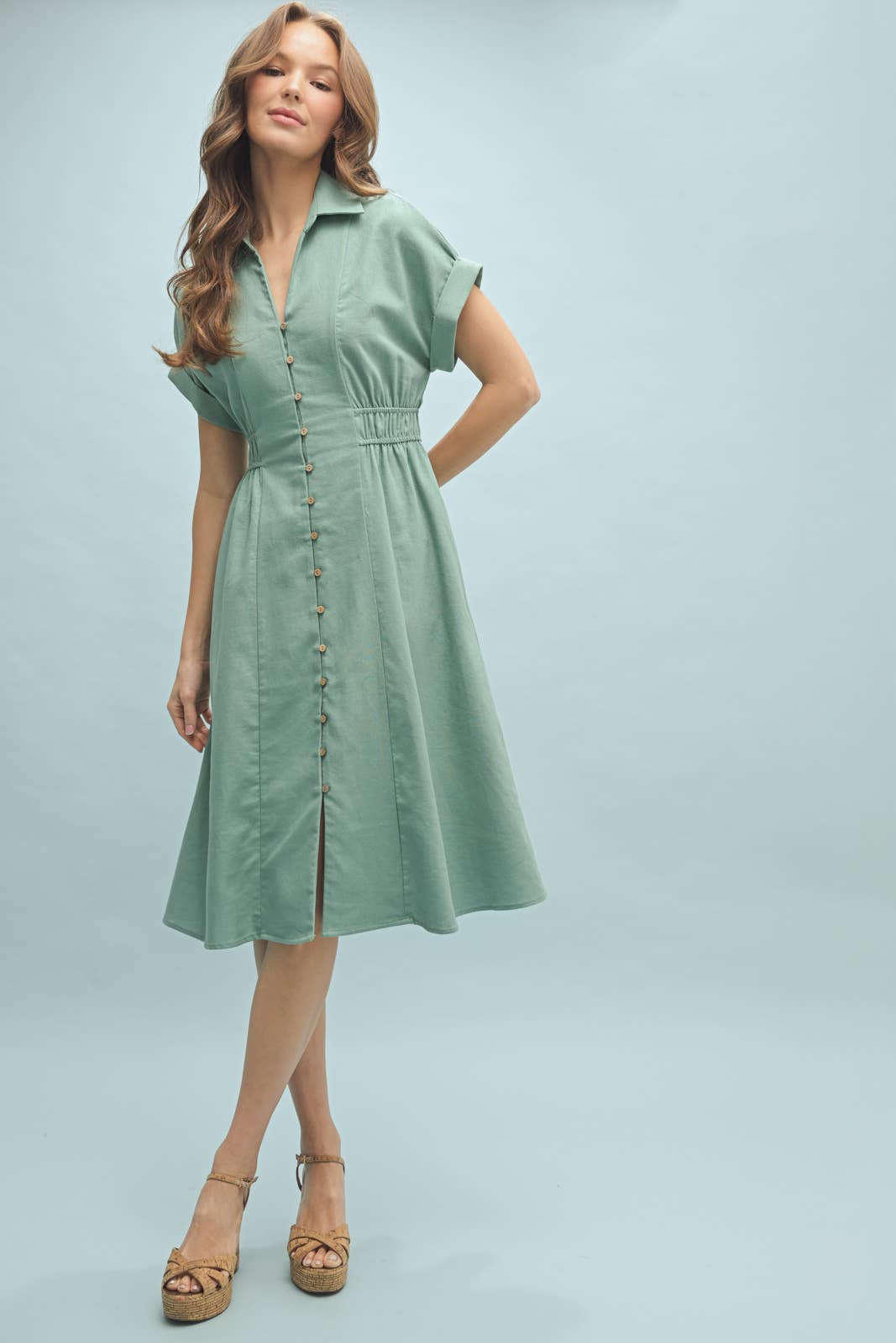 Women's Collared Button-Up Midi Dress