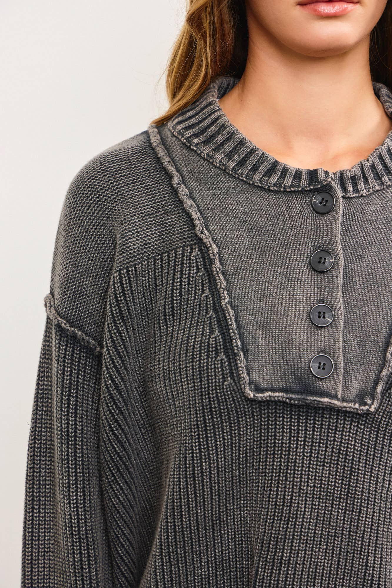 Charcoal Button Up Knit Top