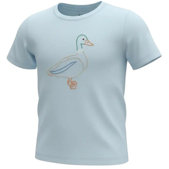 Light blue t-shirt with a duck design on a white background
