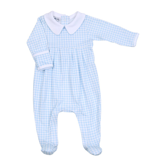 Blue Mini Checks Collared Footie