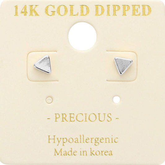 14K Gold Dipped Hypoallergenic Mini Triangle Stud Earrings: Silver