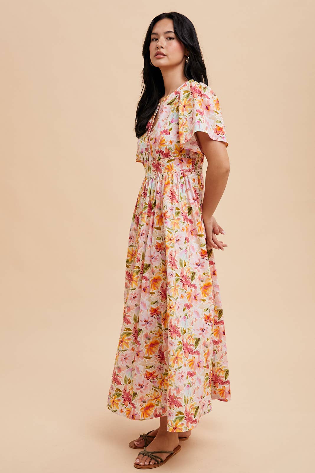 Floral Flutter Sleeve Maxi Dress