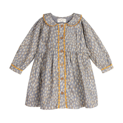 Whispering Florals Grey Cotton Printed Dress