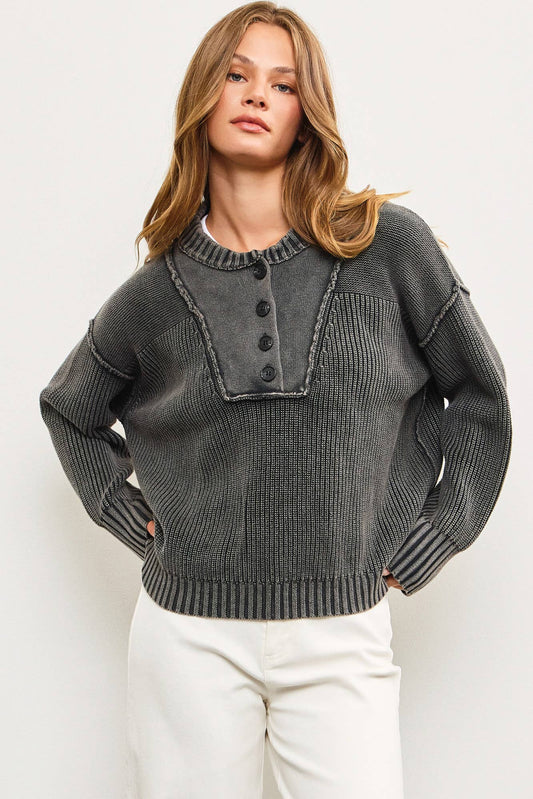 Charcoal Button Up Knit Top