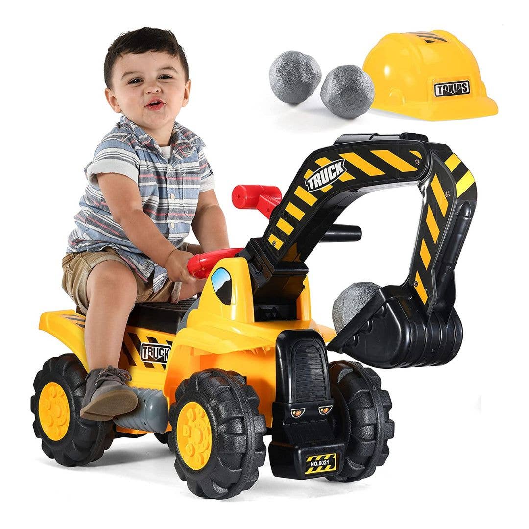 Play22 Ride-On Toy Tractor Excavator for Kids with Helmet