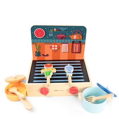 2-in-1 Mini Kitchen Wooden Play Set with 15-Pieces