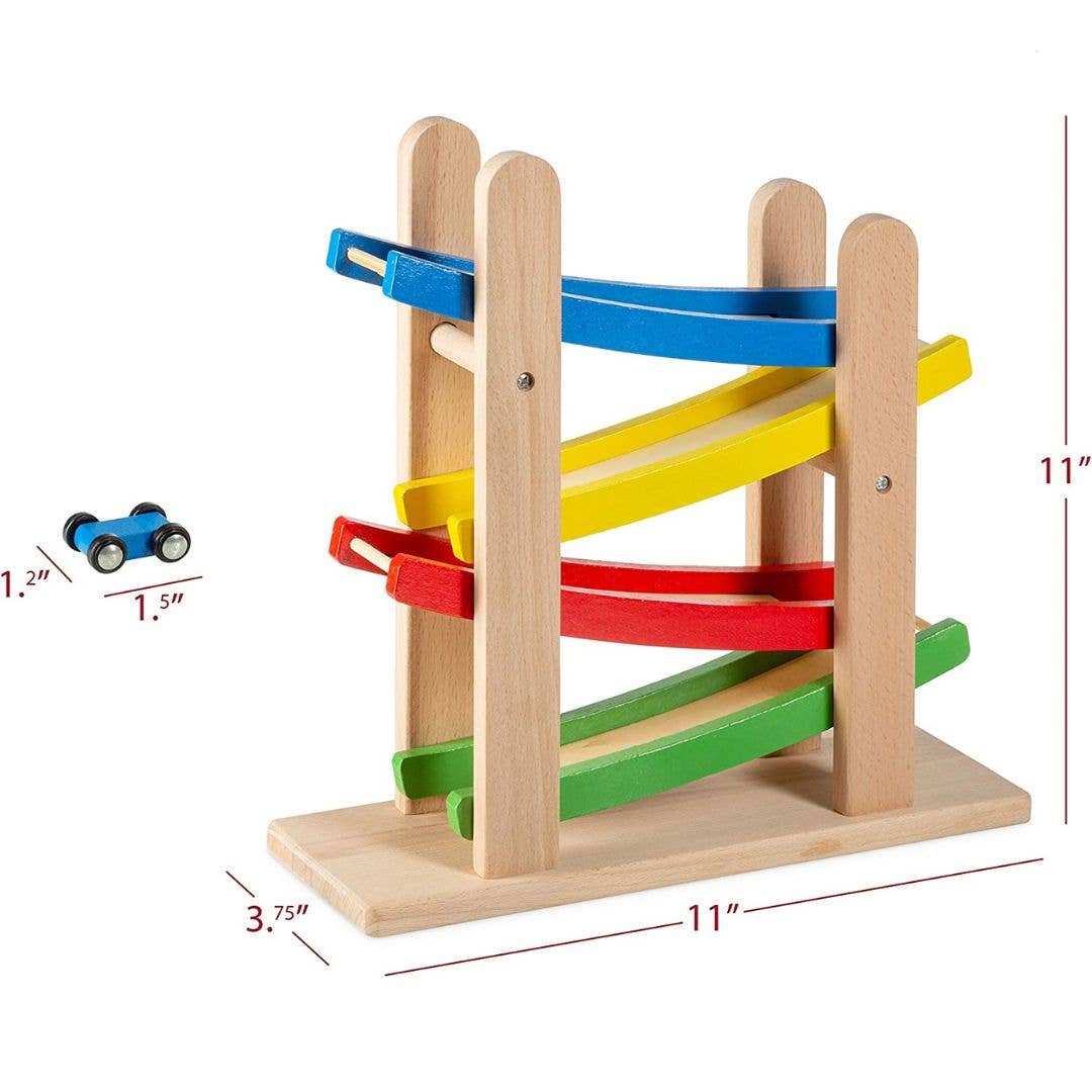 4 Level Toy Wooden Car Roller Ramp Wooden Race Track 4 Cars