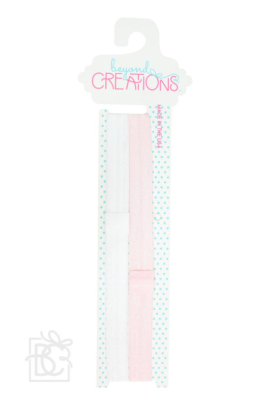 Skinny Elastic Headband Pack: White & Light Pink
