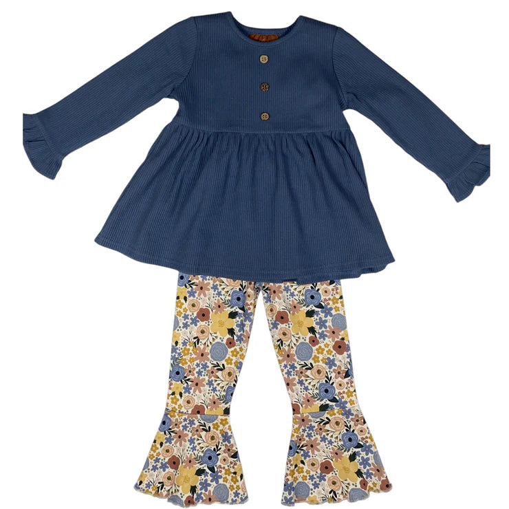 Blue Floral Bell Bottom Set