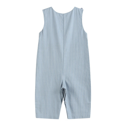 Blue Pinstripe Mallard Duck Smocked Overalls