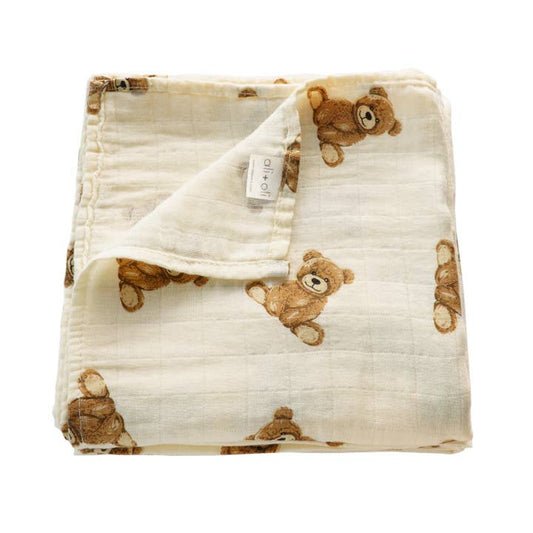 Teddy Muslin Swaddle Blanket