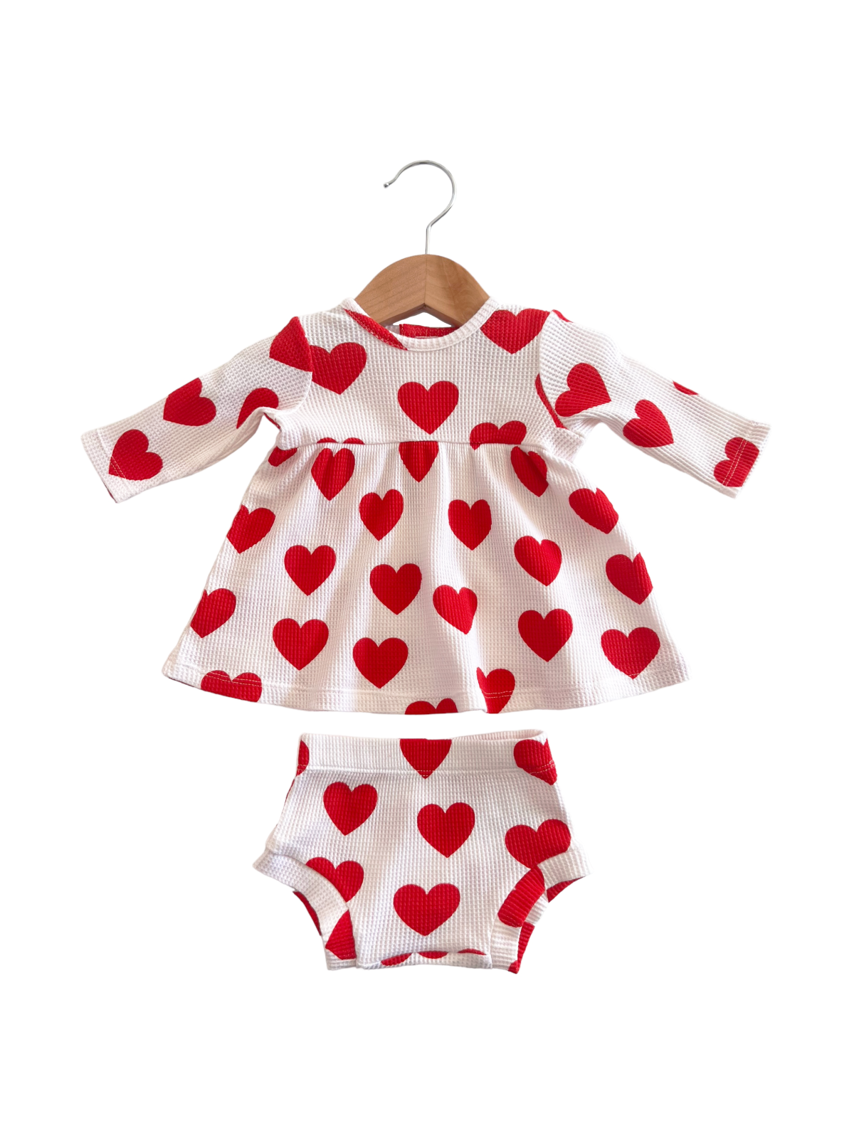 Organic Red Heart Waffle Simple Dress & Bloomer